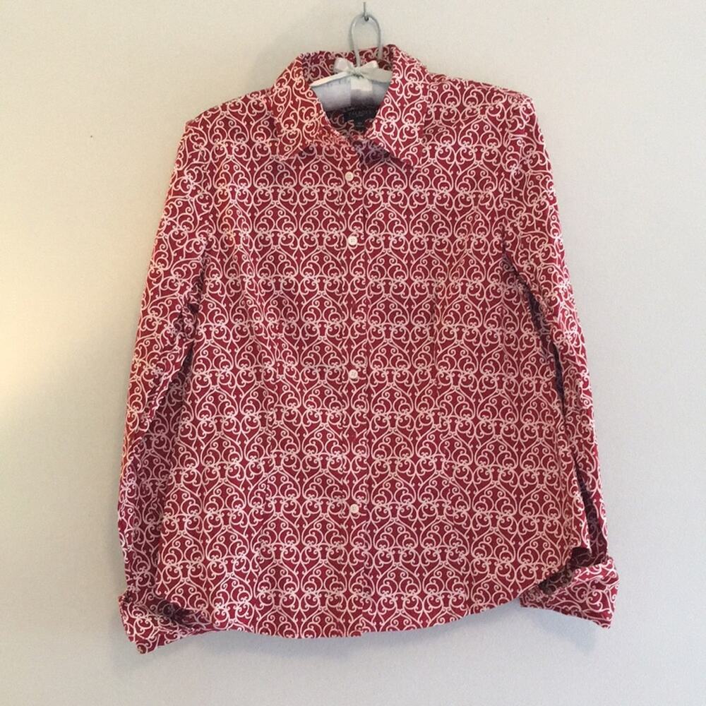 Talbots Red Print Button Up Shirt - image 1
